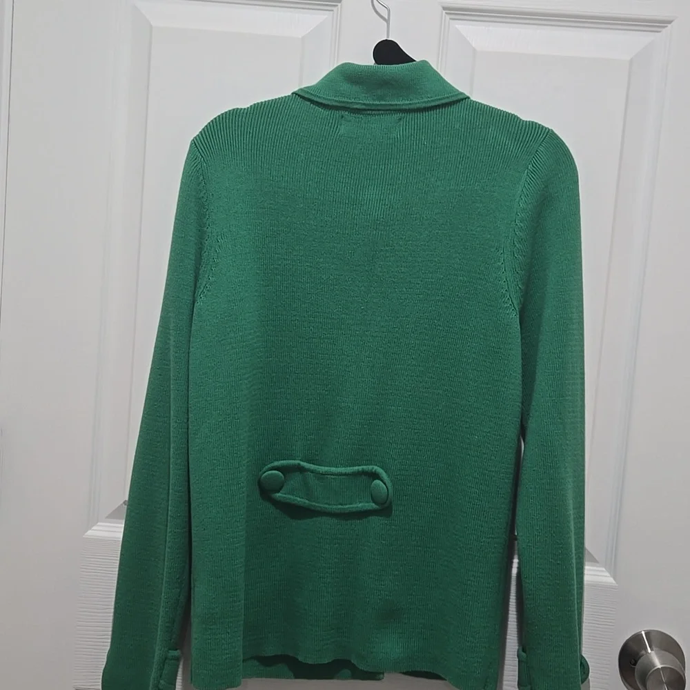 Liz Claiborne green button down knit sweater, jacket 88% cotton, pockets…